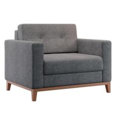 Poltrona Living Pés e Base em Madeira Linho Cotton Cinza - Mobly