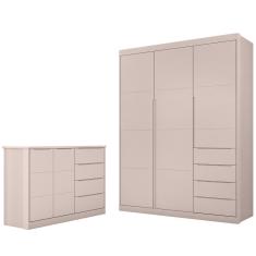 Jogo De Quarto Infantil Guarda Roupa E Cômoda Lua P04 Rose - Mpozenato