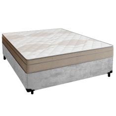 Cama Box Casal Suede + Colchão De Molas Ensacadas Portobel Ipanema - 138x188x65cm Cinza
