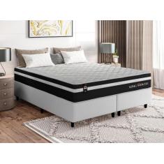 Conjunto Cama Box c/ Molas Ensacadas Durham Preto King 193x203x60 - Ki