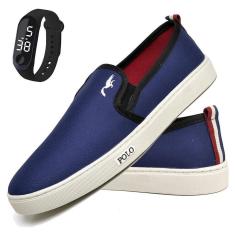 Kit Tênis Slip On Masculino Lona + Relógio Digital Casual-Masculino