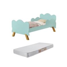 Mini Cama em MDF com pes de madeira retro Infantil Angel Nuvem Proteçã