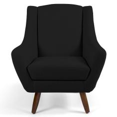 Poltrona Decorativa Sala de Estar Pés de Madeira Naomi Veludo Preto - Gran Belo