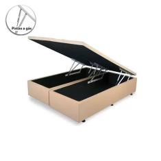 Cama Box Bau Casal Bipartido Linhão Bege Com Pistão A Gás