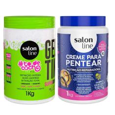 Kit Salon Line Gelatina To De Cacho + Creme Para Pentear Salon Line Nutrição Reparadora 1Kg