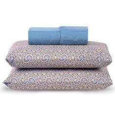 Jogo Cama Lençol Verace Queen Percal 300 Fios c/ Fronhas Estampadas 3 Peças - Azul