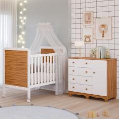 Quarto de Bebê Completo Berço Americano Cloe 2 em 1 Cômoda 1 Porta 3 Gavetas 100% MDF Junior