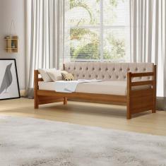 Sofá Cama Solteiro Verona Mona Castanho Estofado Capitonê Veludo Bege 