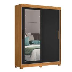 Guarda Roupa Spin Com 2 Portas E 2 Gavetas Com Espelho Em Preto Com Carvalho Preto Com Carvalho