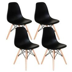 Kit 4 Cadeiras Charles Eames Eiffel Wood Design Jantar Preta - UNIVERS