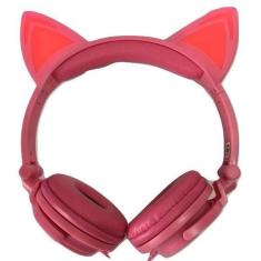 Headphone Fone Cat P2 Orelha De Gato Led Cosplay Cor Rosa - Exbom