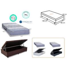 Conjunto Cama Box Baú Solteiro + Colchão Espuma Ortopédico Dupla face 