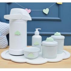 Kit Higiene Porcelana Bebê K033 Bandeja Nuvem Moderno Sabonete Térmica