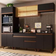 Cozinha Completa Madesa Reims 260002 Com Armário E Balcão Preto/Rustic