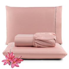 Jogo De Lençol Primor Casal 3 Peças Percal 400 Fios Ponto Palito - Rosê