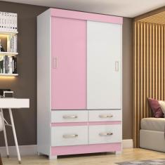 Guarda Roupa Flex 2 Portas De Correr 4 Gavetas Branco/rosa-chá