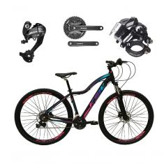 Bicicleta Feminina Aro 29 Ksw Mwza 27v Câmbios Shimano Altus Freios Hidráulicos - Preto-pink-azul Tam.15
