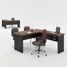 Mesa Em L 2 Gavetas Studio Noce Preto