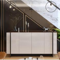 Balcão Buffet 4 Portas Copacabana Colibri, Off White/Nogueira Real/Pre