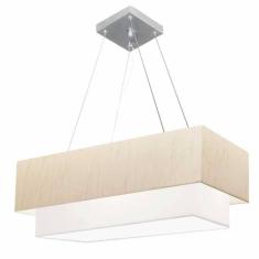 Lustre Pendente Duplo Retangular Vivare Md-4138 Cúpula em Tecido 70x30cm x 60x25cm - Bivolt