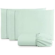 Jogo De Lençol Cama Queen 3 Peças Percal 400 Fios Verde Água - Casa Ho