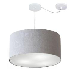 Lustre Pendente Cilíndrico Com Desvio Md-4261 Cúpula Em Tecido 50x30cm Rustico Cinza - Bivolt