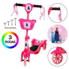 Patinete Infantil Rosa da Frozen 3 Rodas Com Led e Som - DM Toys