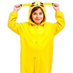 Fantasia Pikachu Pokemon Infantil Unisex Com Capuz, Amarelo, M 5 - 6