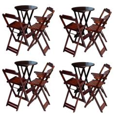 Kit 4 Jogos De Mesa Bistrô De Madeira Dobrável Com 3 Banquetas - Imbuia