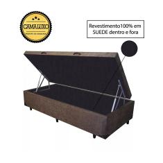 Cama Box Baú Luxo Blindado Solteirão NK Camas Suede Marrom 49x96x203
