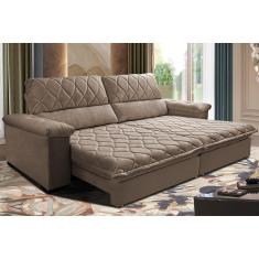 Sofá Retrátil e Reclinável 2,75m Molas Ensacadas Cama inBox Big Home. com Bordado 3D Velusoft