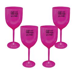 Kit 4 Taças Vinho Rosa Acrílico Personalizadas - Chance de Ser Vinho