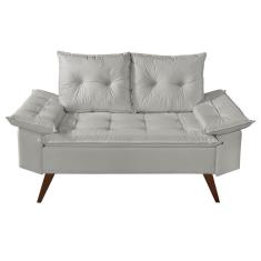 Sofa Retro Bariloche 2 Lugares Revestimento Courino Pes em Madeira