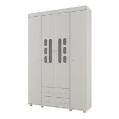 Guarda Roupa Infantil Lívia 4 Portas 2 Gavetas 100% MDF  Cor Branco Brilho - Canaã Baby