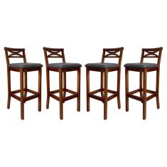Kit 4 Banquetas Alta para Cozinha Madri Madeira Castanho Suede Cinza CCS
