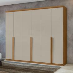 Guarda-roupa 6 Portas 4 Gavetas 100% Mdf Alonzo Amêndoa Clean/Off White