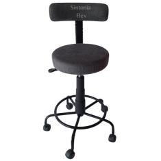 Cadeira Mocho podologo com regulagem de altura estrela de ferro  apoio de pé  com rodízio suede cinza