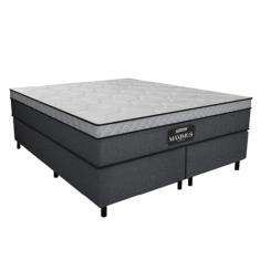 Cama Box Casal Queen Colchão Gazin Maximus Molas Ensacadas 158x198x62cm Linho Grafite/Preto - Suporta até 120Kg por Pessoa