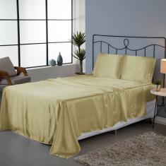 Jogo de Lençol Roupa de Cama Casal King Size 4 Peças Cetim Charmousse Antifrizz Seda