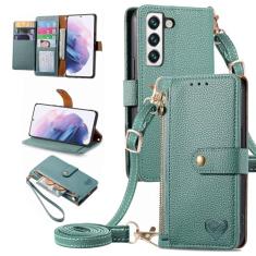 Furiet Capa carteira para Samsung Galaxy S22 5G bolso com zíper bolsa com alça de ombro, suporte de couro PU flip fólio porta-cartões acessórios capa para celular para S 22 22S 4G G5 6,1 polegadas