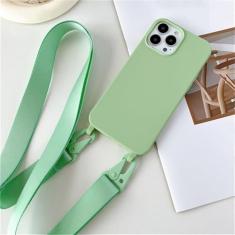 Capa de silicone fosco com alça de colar crossbody para iPhone 15 14 Pro Max 11 12 13 Mini XR X XS 7 8 Plus SE Capa à prova de choque, verde menta, para iPhone 14 Plus