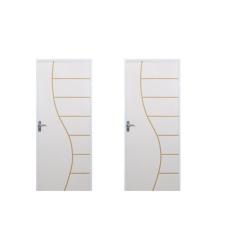 2 Kits Porta de Madeira Decorada 215x75cm com Batente de Aço 06cm Cantareira Branco