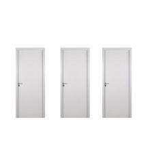 3 Kits Porta de Madeira Lisa 215x84cm com Batente de Mdf Ultra 16cm Melamínico Branco