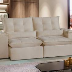 Sofá San Paulo Retrátil e Reclinável - Assento com Molas – 250 cm Veludo Bege Marfim