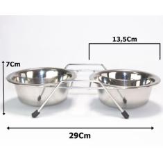 Comedouro Duplo Para Pet Porte Pequeno Cães E Gatos Inox Nº2 Chalesco,