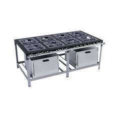 Fogão Industrial 8 Bocas 40x40 com 2 Fornos Luxo Metalmaq, Gás de Boti