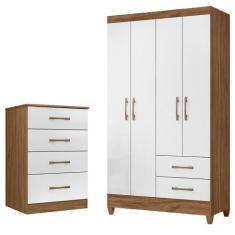 Kit Guarda Roupa Solteiro Chile e Cômoda MS - Moval, Naturale / Branco