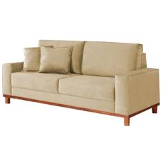 Sofá 4 Lugares Grecia Pé Madeira Tecido Suede 212cm Cor Bege