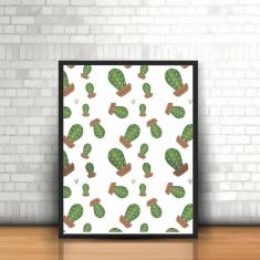 Quadro com Moldura Cactus Cacto Plantas Vasos Flores Desenho