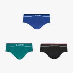 Kit 3 Cuecas Slip Lupo Fio Texturizado Sortidos 00624-003, Azul naútic